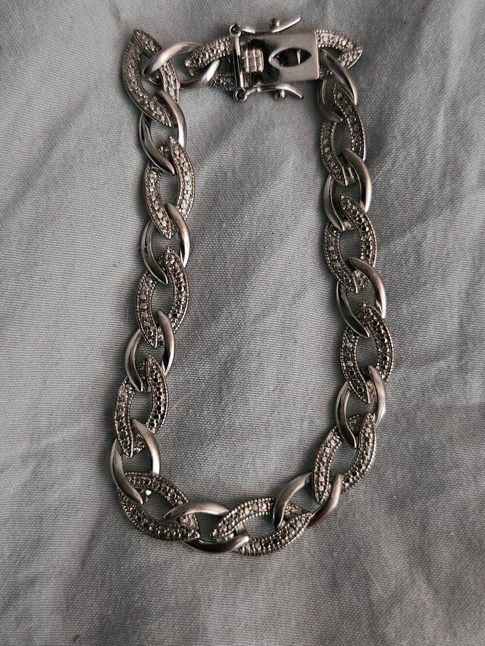 Silver Link Bracelet with Pavé Accents